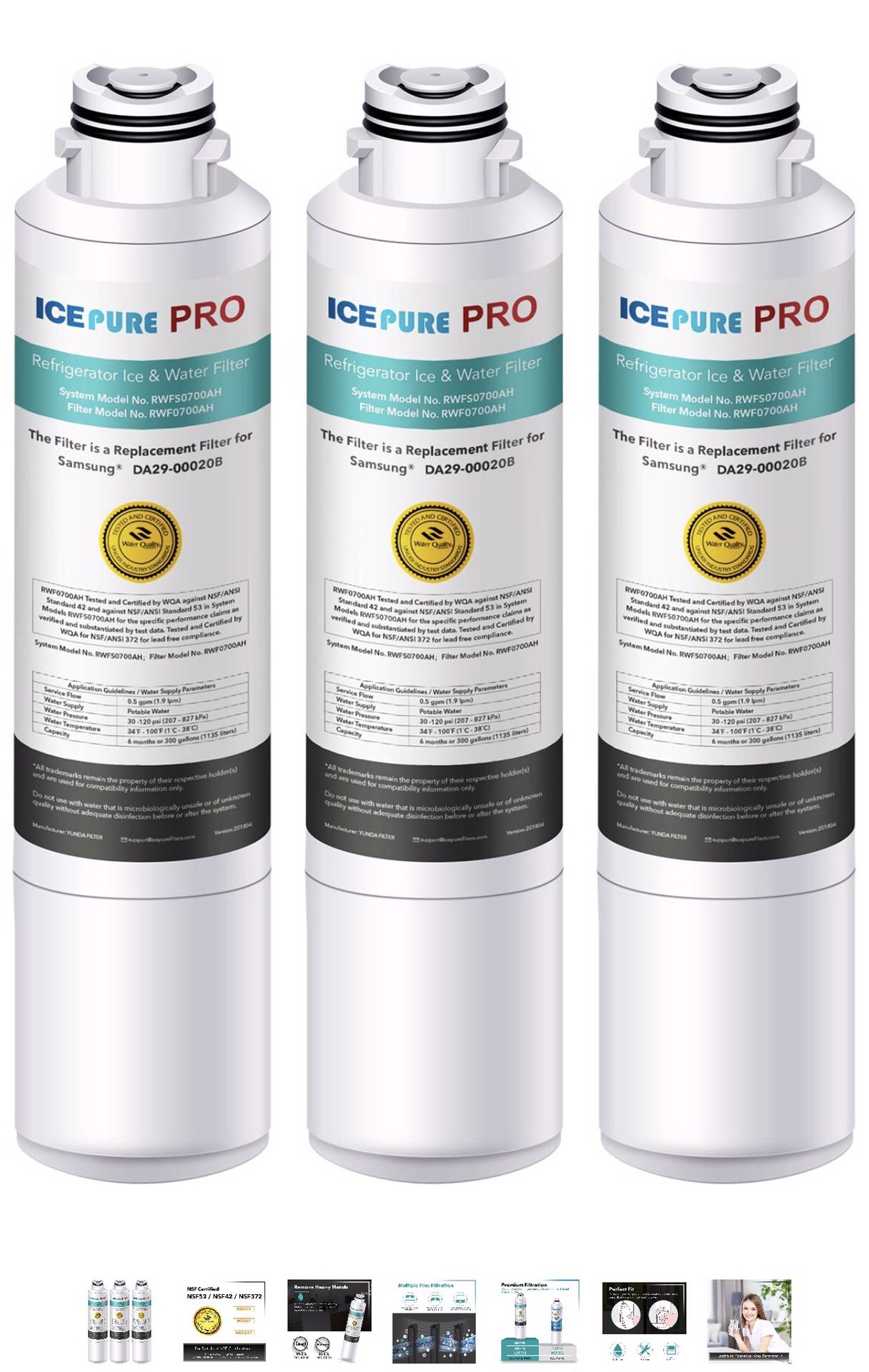 ICEPURE PRO NSF53&42 Certified DA29-00020B Replacement Refrigerator Water Filter, Compatible with Samsung DA29-00020B, DA29-00020A, HAF-CIN/EXP, HAF-