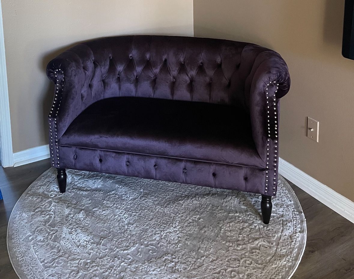 velvet purple loveseat couch
