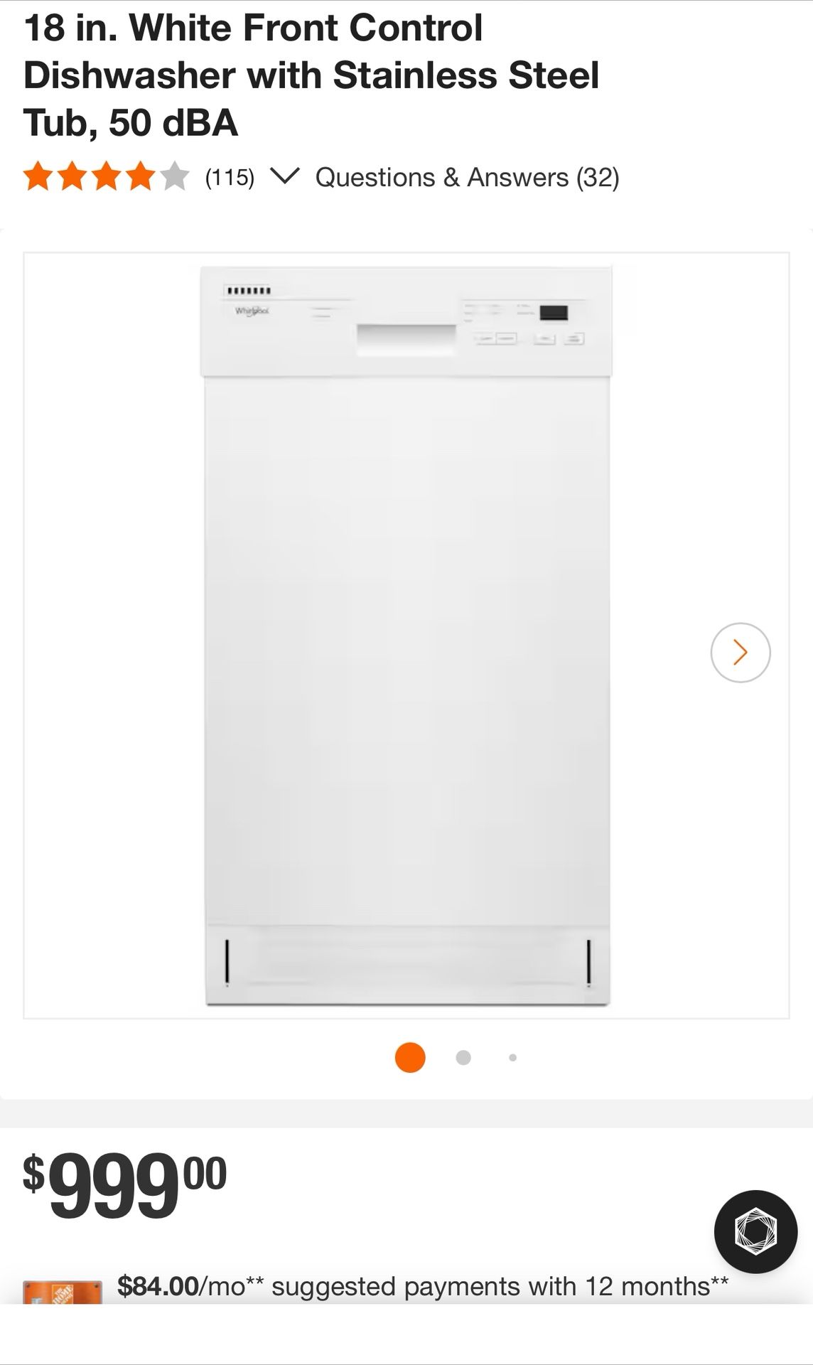 18 in. White  Dishwasher (NEW)