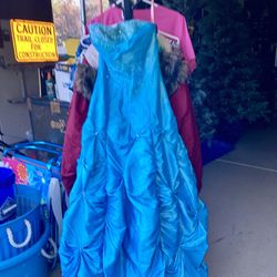 Blue Satin Cinderella Gown Halloween Costume 