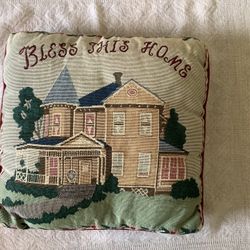 Needlepoint Bless This Home Throw Pillow