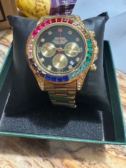 Moldoa Rainbow Bezel Gold-Tone Chronograph Watch