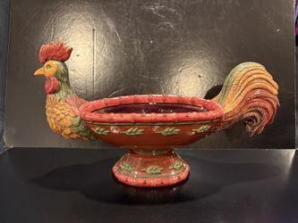 Department 56 Tuscan Country Farmhouse Glazed Ceramic Rooster Bowl Planter