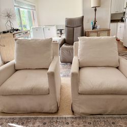 Set of 2 Premium Cream Swivel Armchairs - Super Comfortable