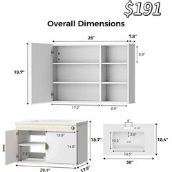 😀 IRONCK Floating Bathroom Vanity with Sink, Mirror Medicine Cabinet, LED Strip Light, 30 Inches Modern Wall Mounted Sink Cabinets & Mirror Cabinets