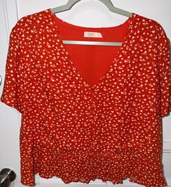 Harper Heritage Red Floral Peplum Blouse – Women’s XL – Button Front