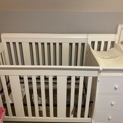 White Crib With Changing Table , 3 Drawers & 2 Cubby  