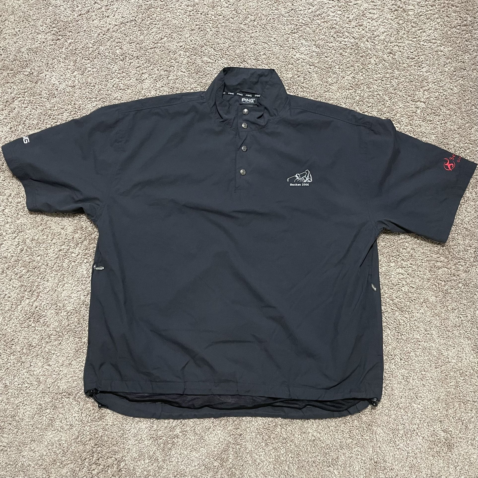Vintage Ping Windbreaker Extra Large Black Short Sleeve 1/4 Snap Buttons Men's