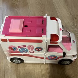Barbie Playset with Multiple Accessories, Emergency Vehi​​cle Transforms into 2+ Foot Hospital with Lights and Sounds, Care Clinic​​​​​​​​
