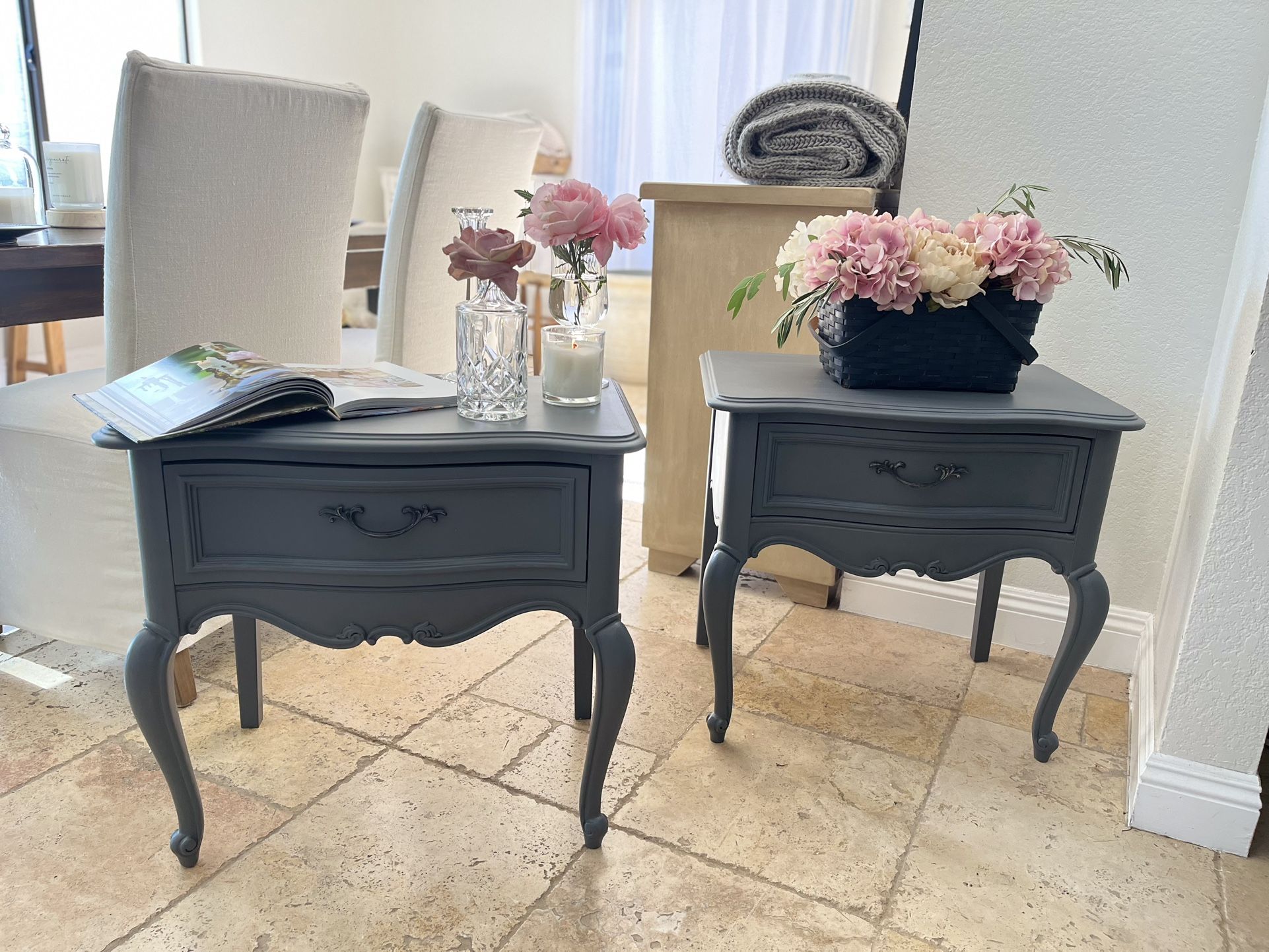 Two French provincial/ cottage style nightstands bedsides tables, Side tables, end tables .