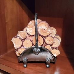 Vintage Log Coaster Set House Of Lloyd 1984 Wooden Rustic cabin wood Brass

