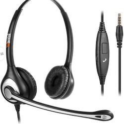 Wantek Cell Phone Headset with Microphone Noise Cancelling, Wired 3.5mm Computer Headphone for iPhone Samsung Android PC Laptop Tablet Skype Call Cent