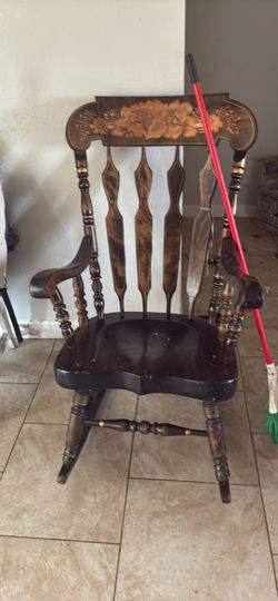 Vintage Wood Rocking Chair with Floral Detail