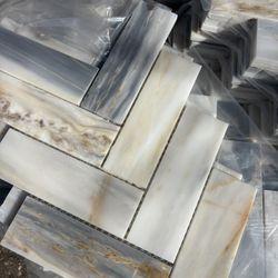 Gamma 2" x 6" Natural Stone Herringbone Wall and Floor Mosaic Tile (Set of 10)