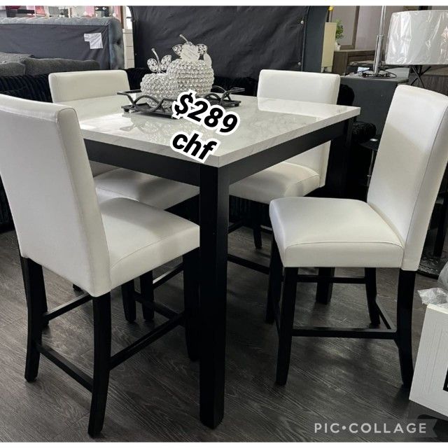 White 5 Piece Counter Height Dining Table Set 40" x 40" x 36"H