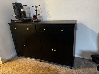55" Black Sideboard Buffet Cabinet with Storage