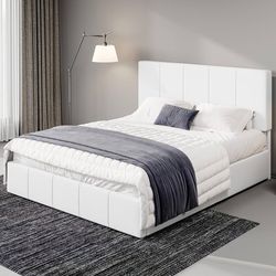 Queen Size Dutch Velvet Upholstered Platform Bed Frame/Vertical Channel Tufted Adjustable Headboard/Low Profile Bed Frame/No Box Spring Needed/Easy As