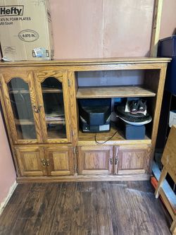 Vintage Oak Wood Entertainment Center Hutch