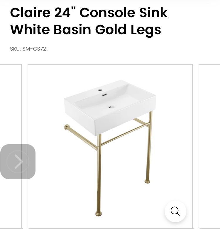 Claire 24” White Basin With Gold Legs Still In Box