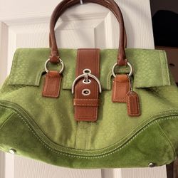 Coach purse vintage Coach Soho Hampton satchel in a green jacquard and suede design