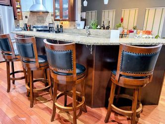 Set of 4 Swivel Bar Stools with Nailhead Trim