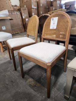 Panama 18.5" Curved Cane Rattan Side Dining Chair, Set of 2, Ivory White Bouclé, And Black