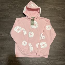 pink and navy blue denim tear hoodies!