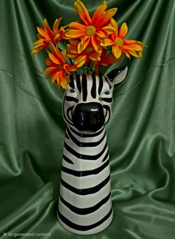 Quail Ceramics Zebra Flower Vase. Handpainted Ceramic Bust Black/White Stripes