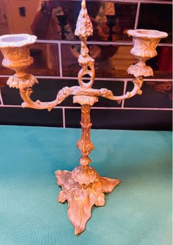 Antique Beautiful Victorian style ornate brass candelabra with two candle holders