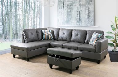 New! Comfy leather sofa with XL STORAGE OTTOMAN!