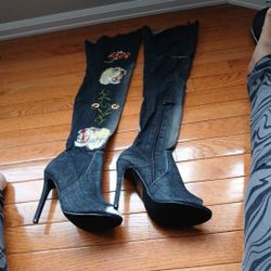 Black. Thigh high jean hills