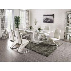 MODERN WHITE / CHROME 7 PIECE DINING TABLE SET Z-STYLE CHAIRS