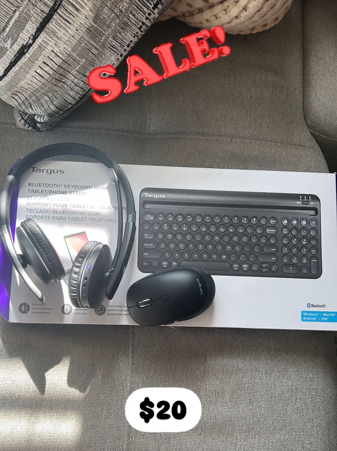 Bluetooth keyboard, mouse & headphones