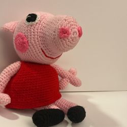 Crochet Peppa Pig and Teddy Bear doll  Hand Made  11” 