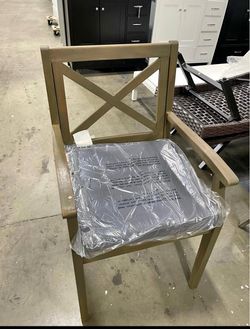 Assembled New Set of 2 Outdoor Acacia Wood Dining Chair Set of 2 Grey/Grey Cushion