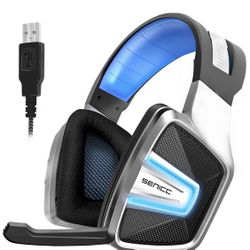 NEW! Computer Gaming Headset USB Type LED Light for PC MAC Laptop, PS4 Headphones with Noise Canceling Microphone