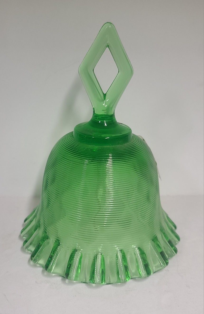 Vintage Fenton Green Diamond Optic Glass Bell