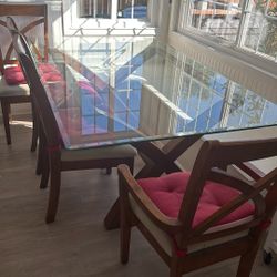 Glass And wood Dining Table set