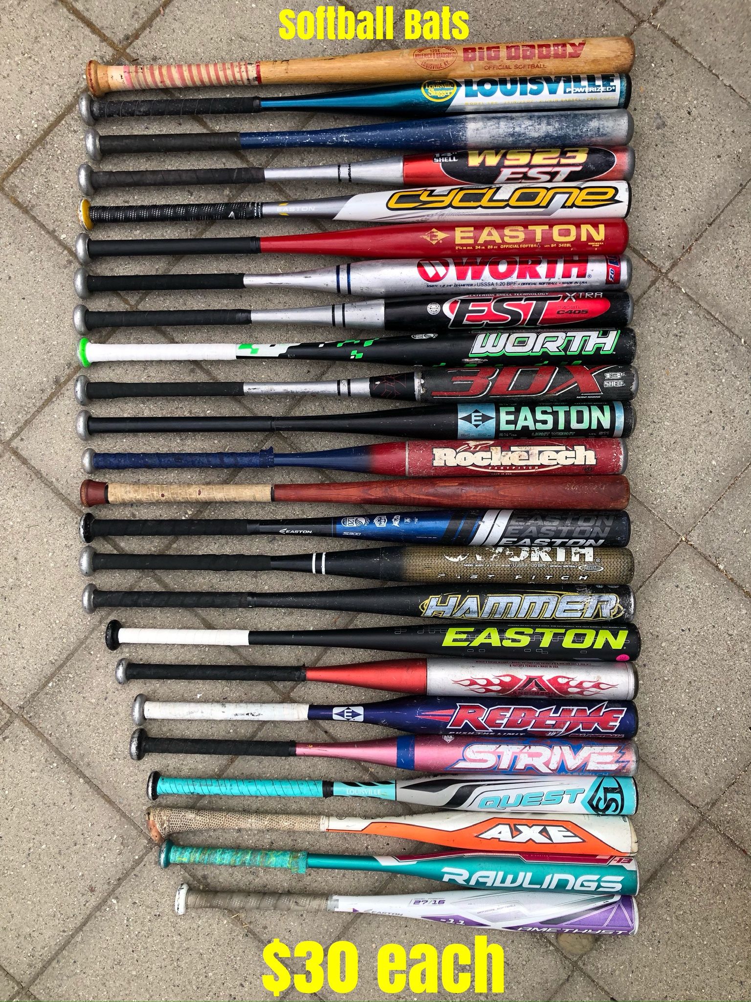Softball Bats Sizes Are Shown In The Pictures $30 Each Have More Softball And Baseball Equipment 