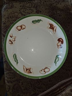 Ceramic Plate with Mushroom and Herb Motif