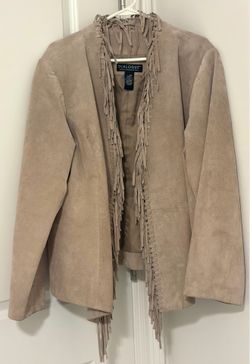 Dialogue Genuine Suede Leather Fringe Jacket Women's Size 2XL Beige Western Boho