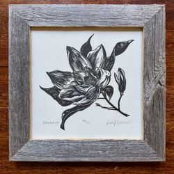 Magnolia Art Print in Rustic Wood Frame