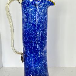 Nouveau Handcrafted Blue Art Glass Pitcher 