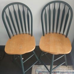 2 High Backed All Wood Kitchen Stools