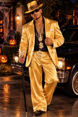 ✨ Men’s Gold Pimp Halloween Costume – One Size