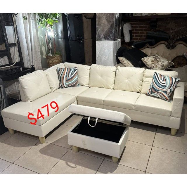 White 3 Piece Sectional Sofa With Storage Ottoman  - june Sale 