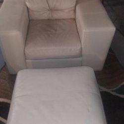 Oversized Leather Chair with Ottomon