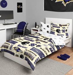 FOCO Baltimore Ravens NFL Retro Bed In A Bag Comforter Bedding 5 Piece Twin Set