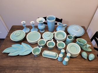 RARE Hull and McCoy Crestone turquoise and blue pottery