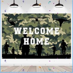 Welcome Home Backdrop Family Party Photography Background Banner Camouflage Veterans Returning Home Military Army Retirement Party Banner Decorations 